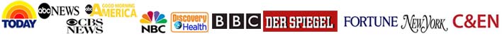 Logos: Today, ABC News, CBS News, Good Morning America, NBC, Discovery Health, BBC, Der Spiegel, Fortune, New York, C&EN